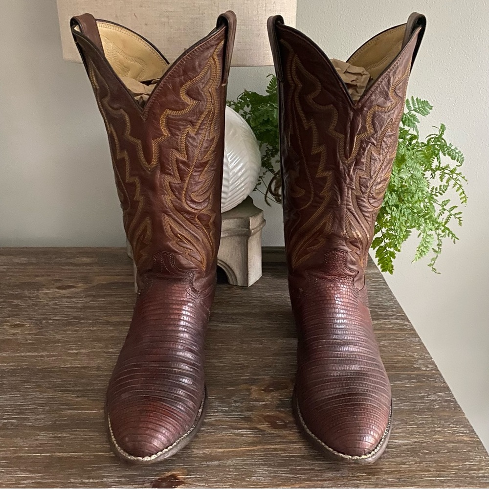 Vtg Justin Lizard Western Cowboy Boots Mens 9 D Brown - Picture 12 of 12